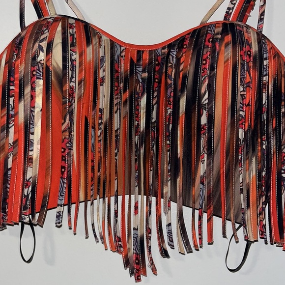 Bebe earthy colored fringe crop top size extra small. Great idea for costume! - Picture 3 of 12